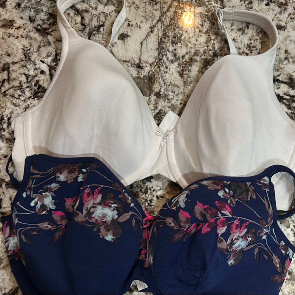 Lane Bryant Navy Floral and White Bra Duo